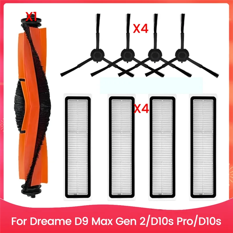 A85I-สําหรับ Dreame D9 Max Gen 2, D10s Pro, D10s เครื่องดูดฝุ่นหุ่นยนต์อะไหล่แปรงด้านข้างหลัก, ตัวกรอง Hepa และผ้าซับ