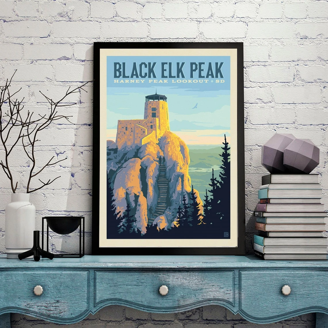 Black Elk Peak Retro Poster, South Dakota Vintage Print, Bedroom Wall Becor Over The Bed, Framed Retro Travel Poster