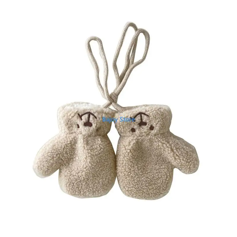 63HE Comfortable Elastic Baby Gloves Kids Winter Snow Gloves with Bear Pattern 1 Pair