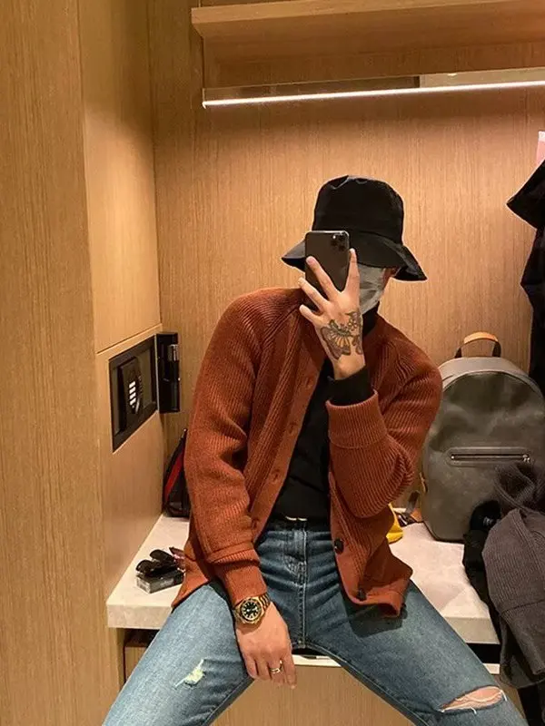 

Корейский вязаный свитер Sle Thiened, круглый открытый кардиган, пальто для мужчин, теплая повседневная одежда на осень и зиму