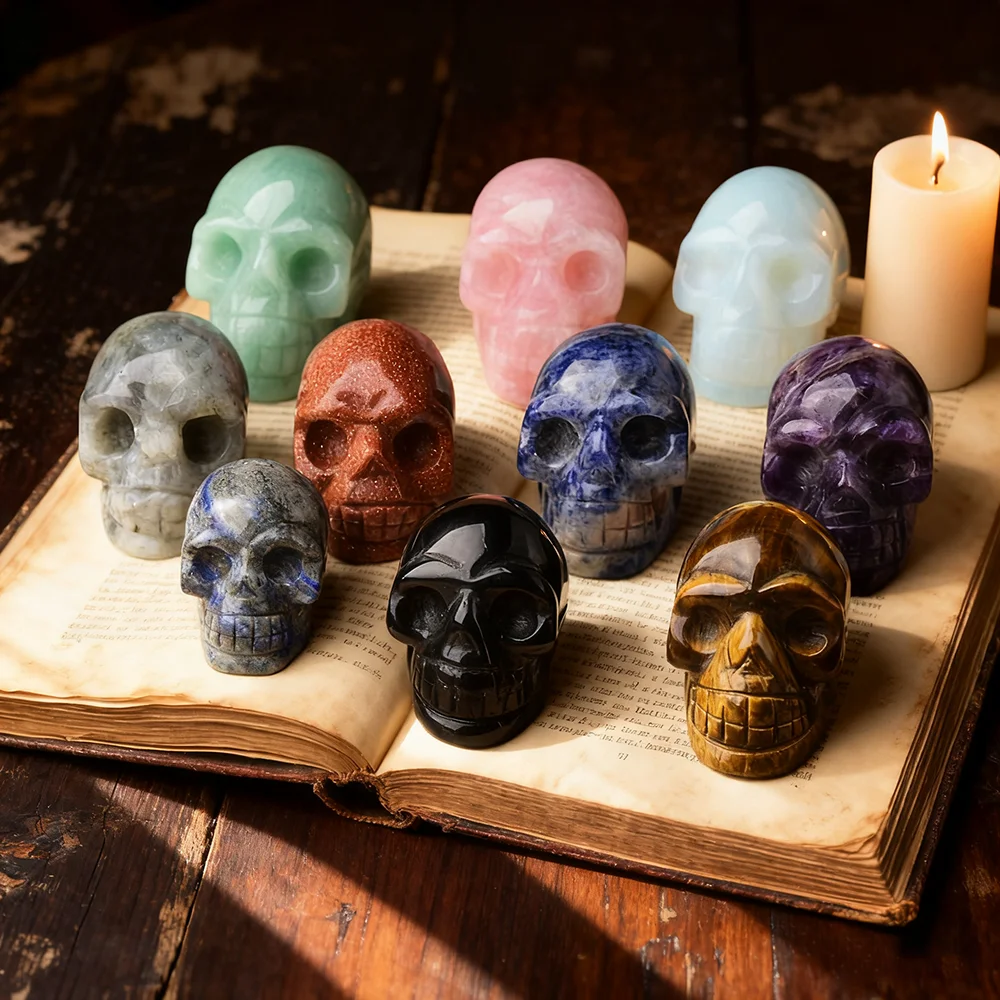 Natural 1 Inch Mini Crystal Skull - A Hand-Carved Stone Pendulum Tool for Energy Cleansing & Aesthetic Room Decoration
