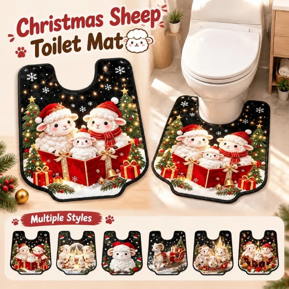 Novelty Christmas Theme Bathroom U-shaped Mat Cartoon Pattern Absorbent Toilet Floor Rug Non-slip Quick-dry Bath Mat Household