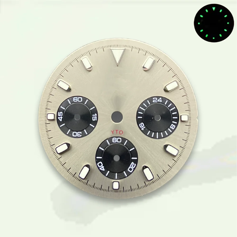 Watch modification 29.5mm S Dial DTN Panda Dial Fit VK63 Movement Green Luminous Dial Watch Modification Accessories tool