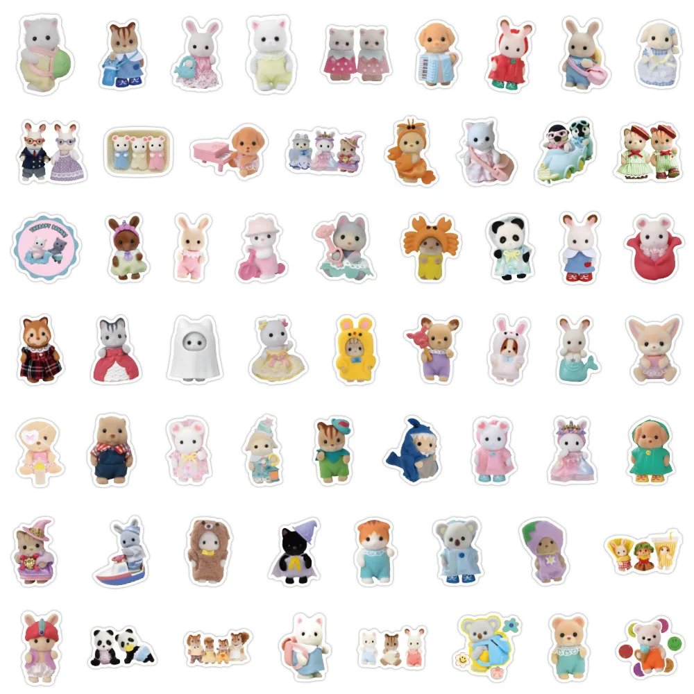 Hot Calico Critters Stickers 60pcs Children's Cartoon Doll Sticker Toy DIY Sticker for Phone Case and Notebook