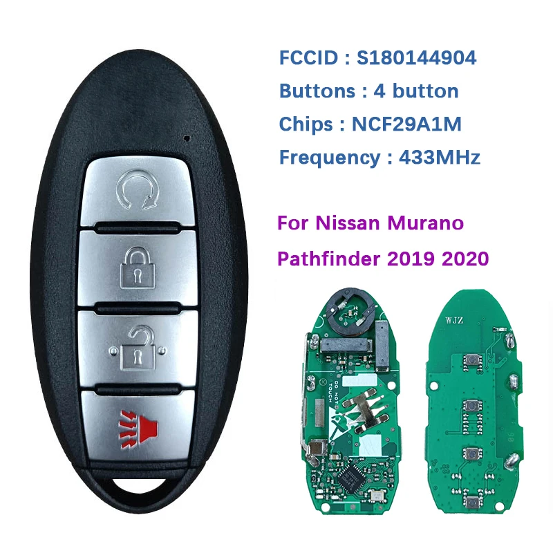 CN027083 4 Button Smart Remote Key Fob With 433.92MHz 4AChip S180144904 KR5TXN7 PN285E3-9UF5B For Murano Pathfinder 2019-2020