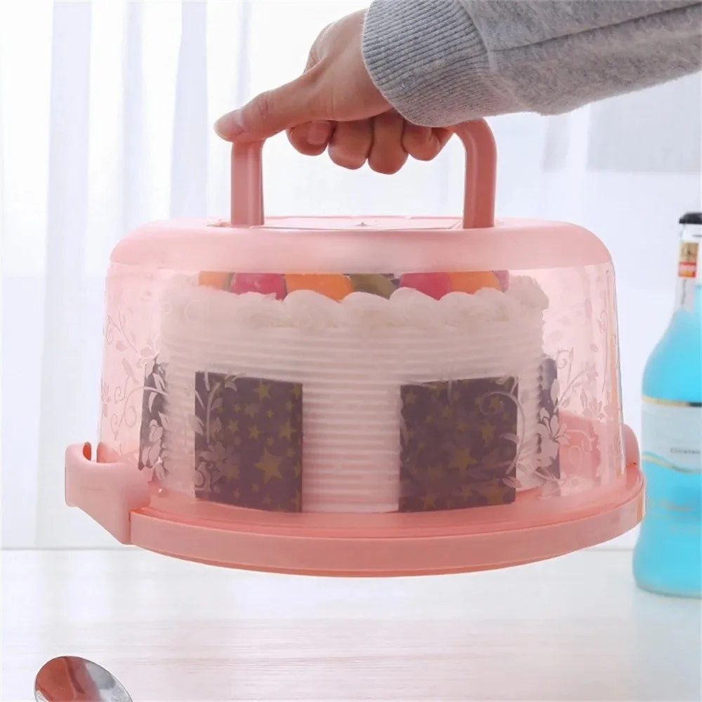 

Creative Round Cake Storage Box with Lid and Handle Cake Packaging Cake Carrier Transparent Storage Tray Container Stand