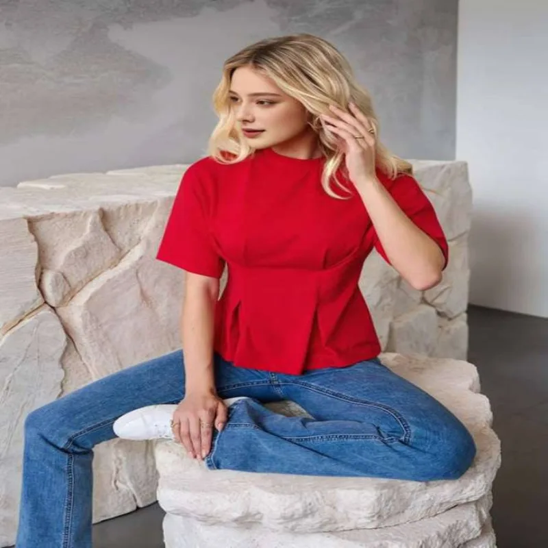 Womens Peplum Tops Summer Babydoll Short Sleeve T Shirts Casual Going Out Trendy Y2K Clothes