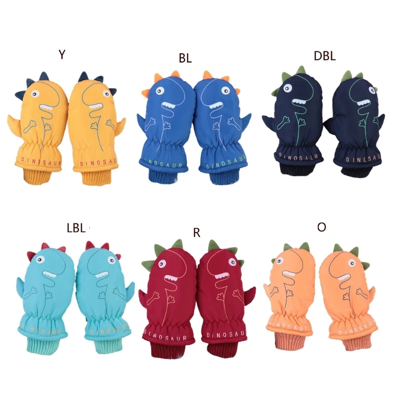 

Ski Gloves Cartoon Dinosaur Winter Snow Mittens Thermal Gloves for 3-6 Years Kid D5QA