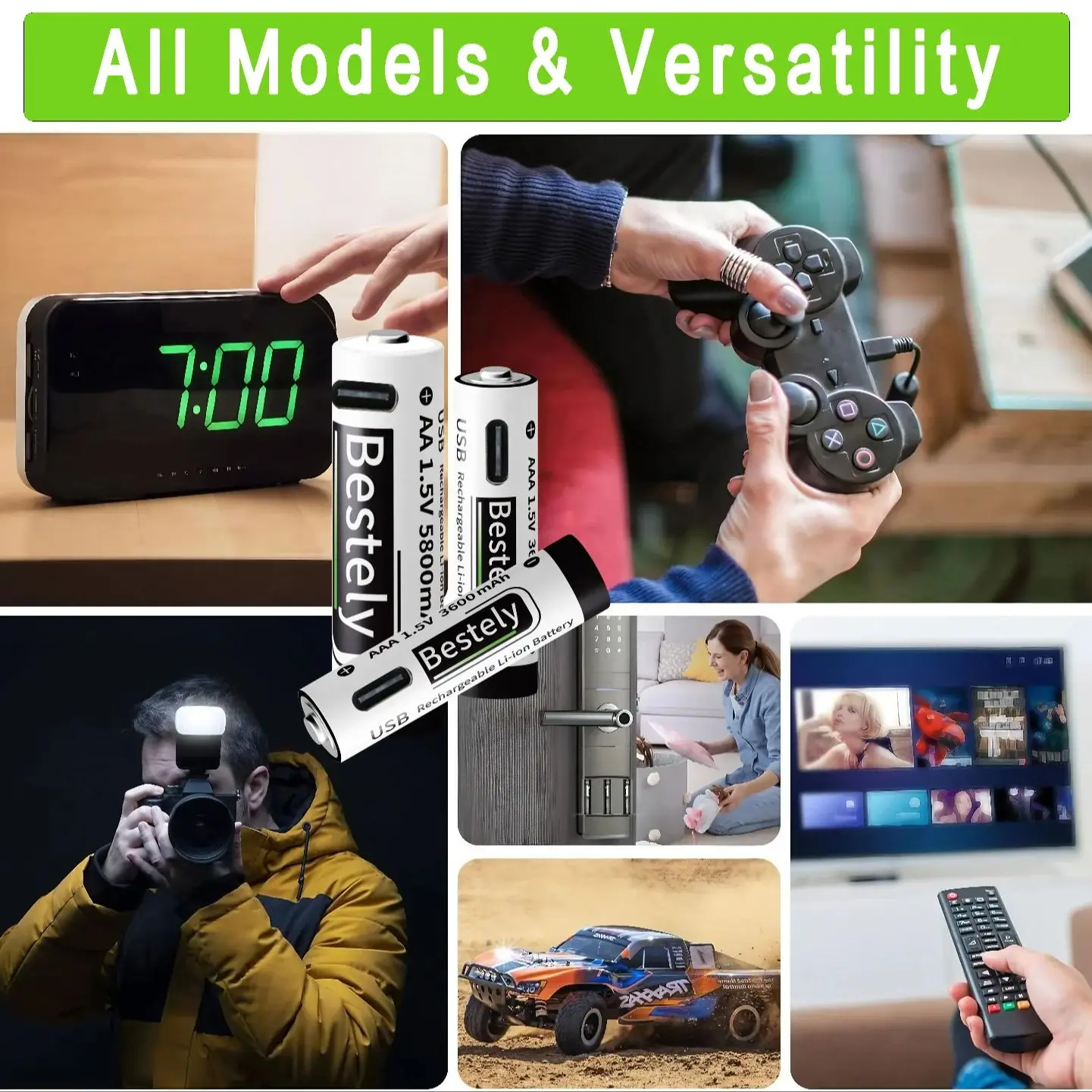 2026 Bestely 1.5V AA 5800mAh AAA 3600mAh Lithium Rechargeable Batteries Fast Charge Li-ion Battery 2000 Cycles free Type-C Cable