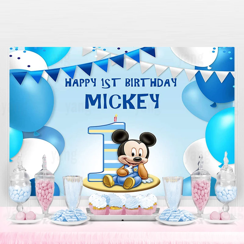 Disney Custom Baby Mickey Blue Background Birthday Party Decoration Backdrop Banner Vinyl
