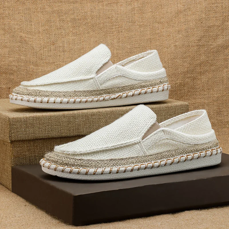 Męskie płócienne buty jesienne, szyte mokasyny, męskie oddychające, wygodne, modne płaskie buty rybackie, męskie półbuty, zapatos hombre.