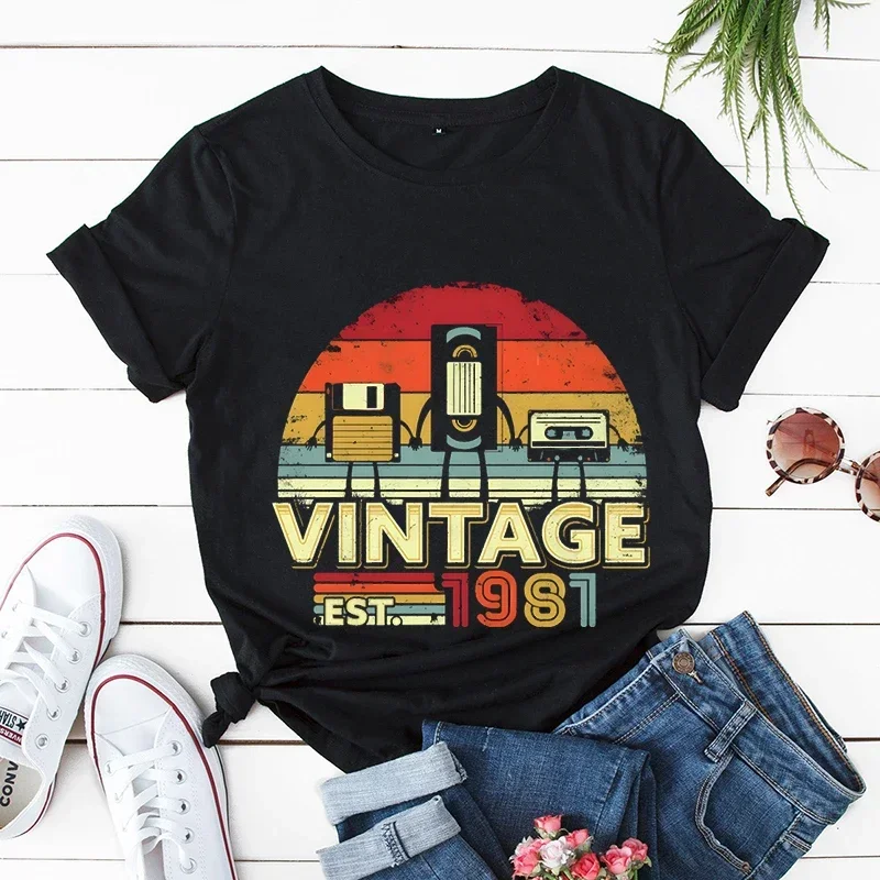 Vintage 1981 Print Women T Shirts Short Sleeve Women Tshirts Ladies Tee Shirt Tops 1973/1957/1958/1961 Clothes Camisetas Mujer