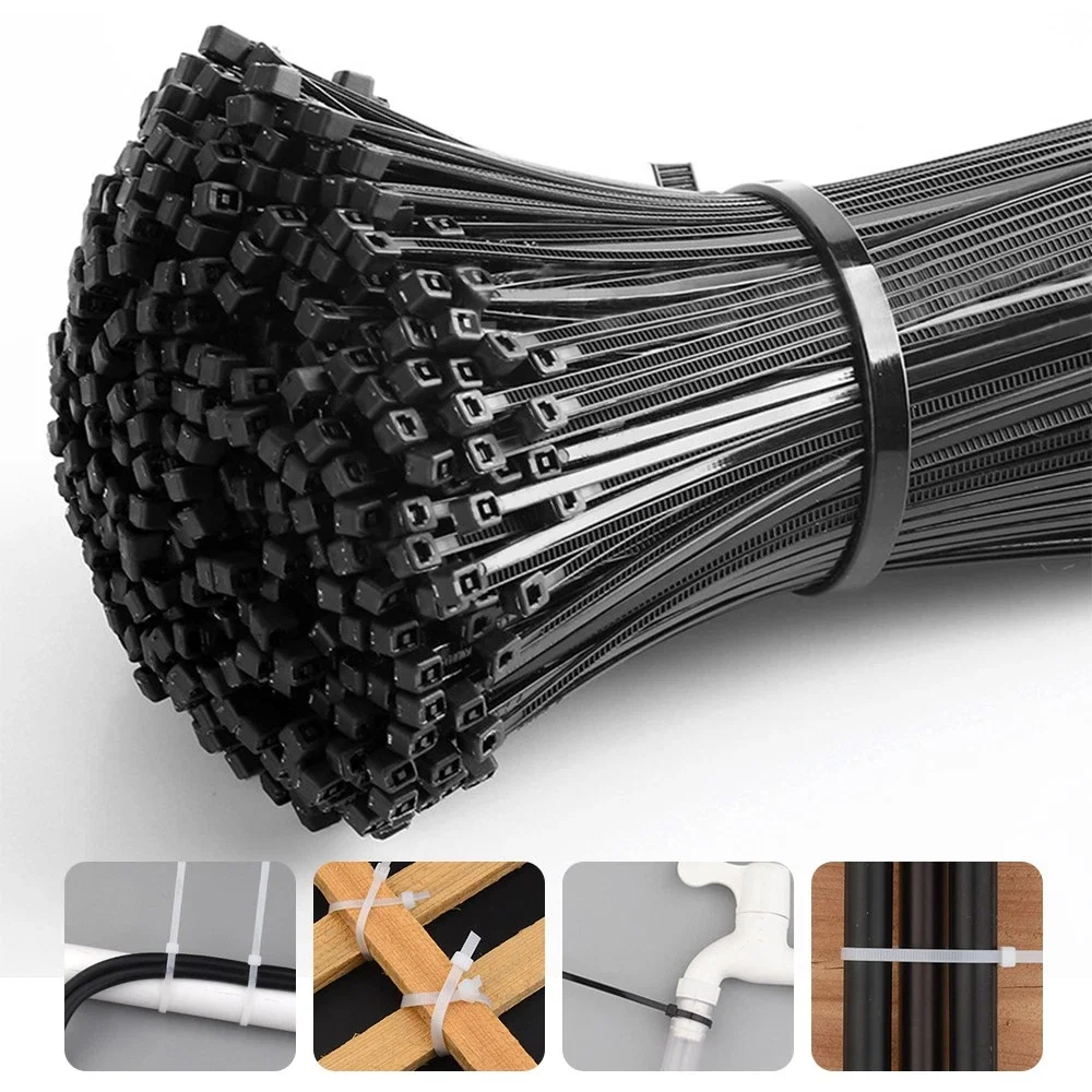 1000/100PCS Nylon Cable Ties Self-locking Cord Ties Straps Adjustable Cables Fastening plastic clamp Heat Resistant Wire Zip Tie