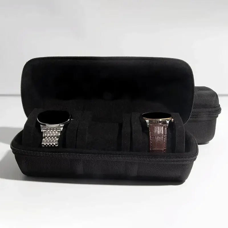 Scatola porta orologi da viaggio unica con cerniera per donna uomo Custodia per orologio da trasporto portatile nera per organizzatore di orologi da polso Smartwatch