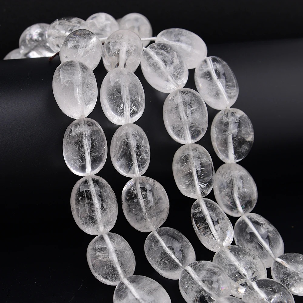 APDGG 25x30mm Large Size Natural Clear Rock Quartz Crystal Smooth Nugget Loose Pendant Beads 8'' Strand Jewelry Making DIY