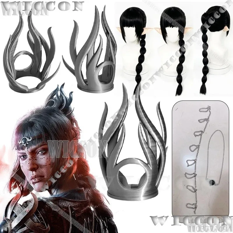 

a7d@Game Shadowheart 3D Hairpin Baldur Jenevelle Hallowleaf Acolyte Gate Cosplay Wig Head Chain Women Suit Camp Outfit Customize