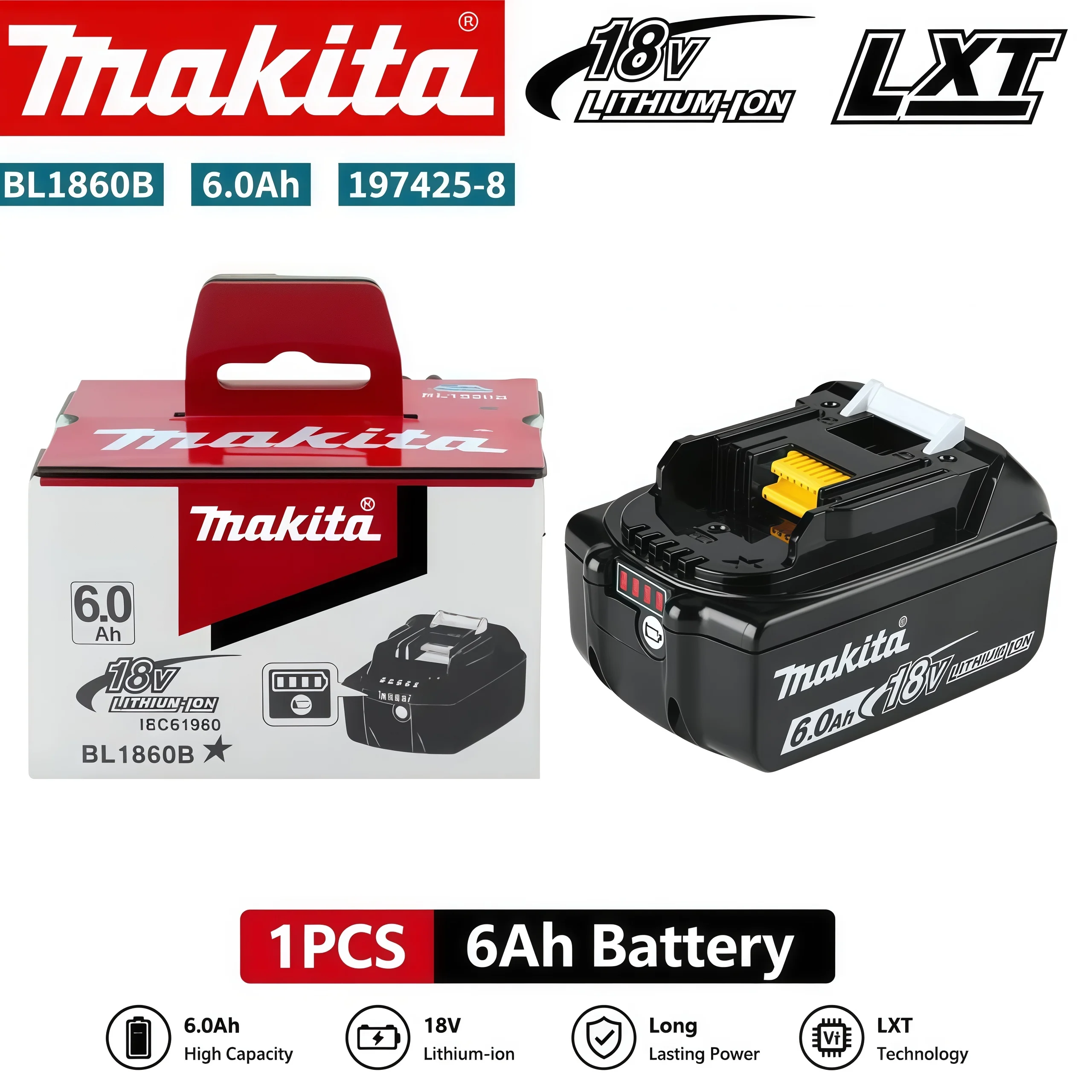 2026 Authentic Makita 6.0Ah Battery, Hot Selling 18V Tools Battery, Replaceable BL1830B L1840B L1850B L1860B, Power Tool Battery image 3