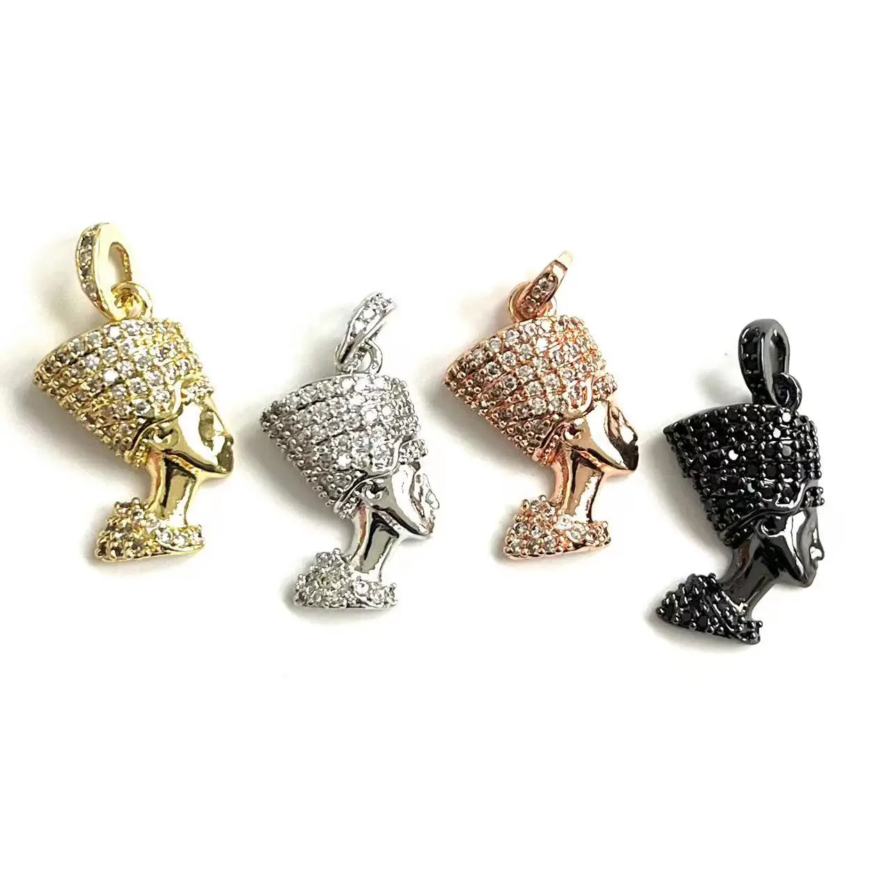 5Pcs Cubic Zirconia Paved Egyptian Queen Nefertiti Charms Bracelets Pendant for Jewelry Making Accessories