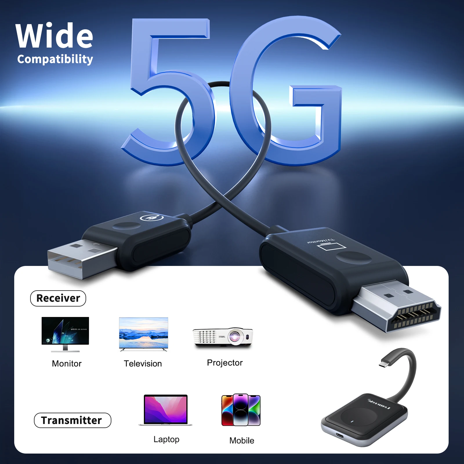 Lemorele 5G 50m طقم جهاز ريسيفر استقبال وإرسال لاسلكي 1080P التوصيل والتشغيل جهاز إرسال واستقبال الفيديو ل HDTV جهاز عرض كاميرا الكمبيوتر الشخصي #2