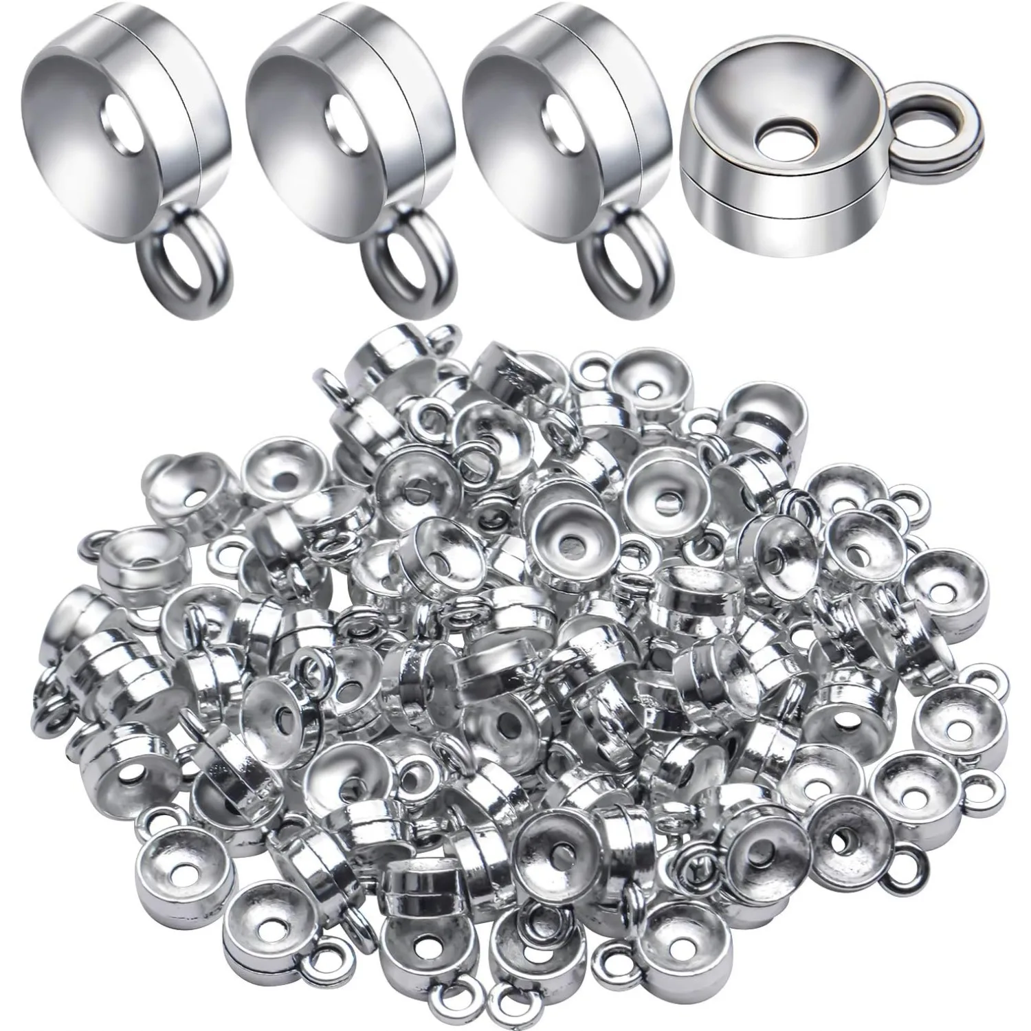 

100pcs Connectors Bails Beads Column Bail Beads Dangle Hanger Tube Bead with Loop for European Charm Jewelry Making