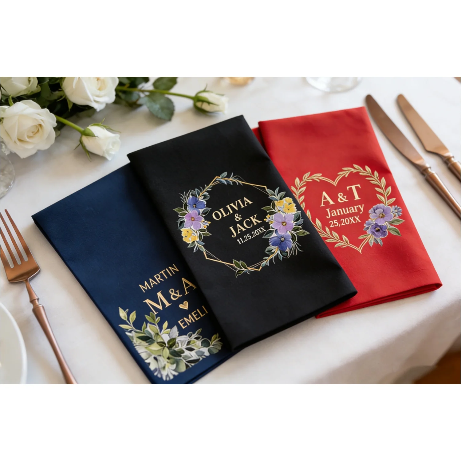 

Свадебные одноразовые салфетки, 100 шт., имитация льна, мягкие, с золотым тиснением, персонализированные