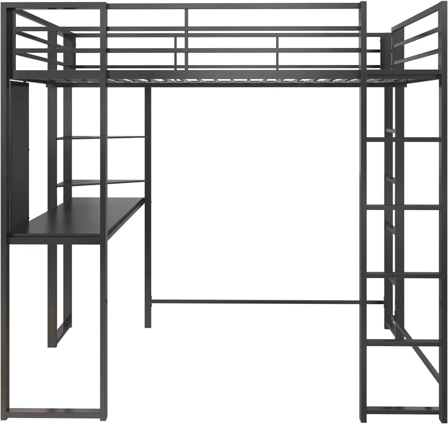 Full Size Metal Loft Bed, Aur, Preto