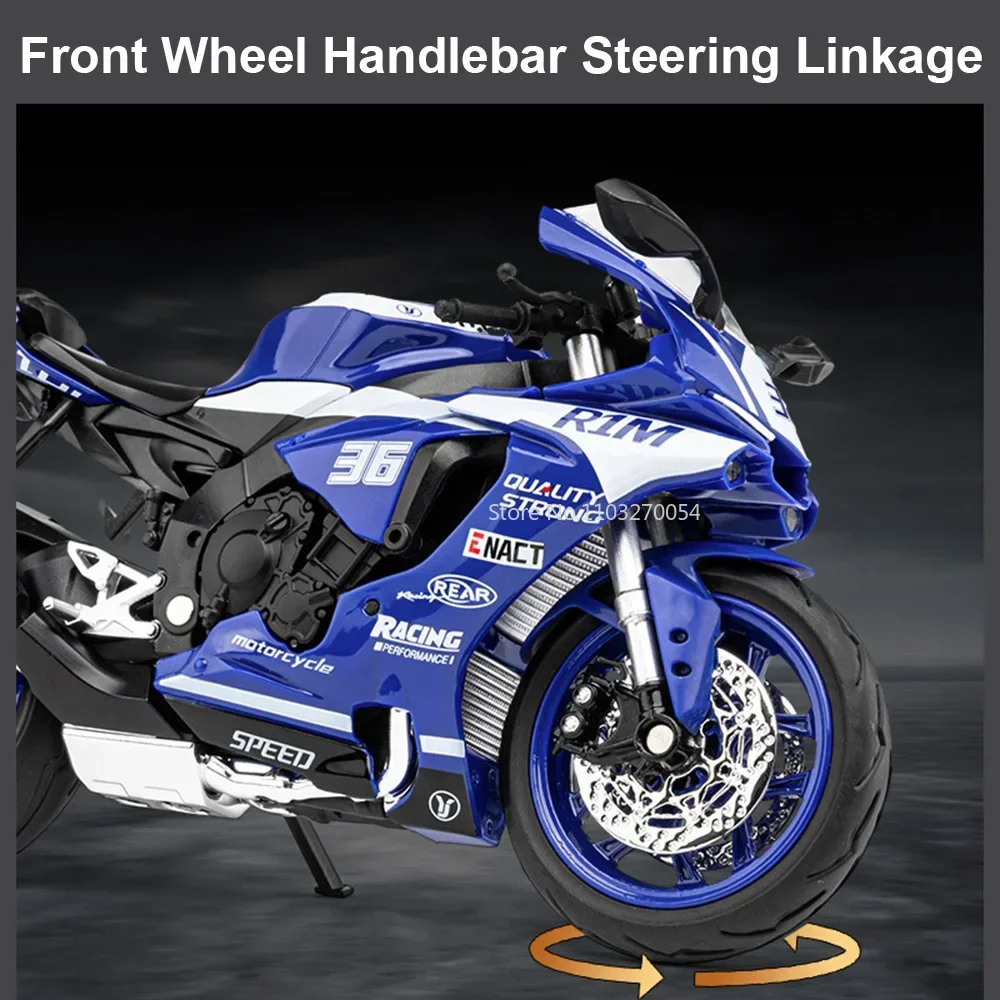 โมเดลรถมอเตอร์ไซค์ R1M R1 ขนาด 1/12 ของเล่นรถมอเตอร์ไซค์ ตัวถังโลหะผสม ล้อหน้าหมุนได้ มีเสียงและไฟ ล้อหลังมีระบบกันสะเทือน