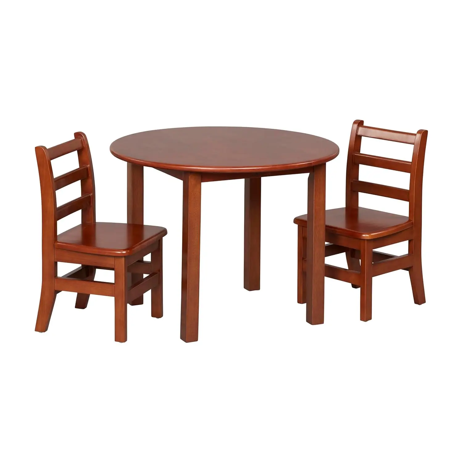 Round Hardwood Kids Table & Chair Set, 12in Seat, Walnut, 3-Piece, Rubberwood, 4-6 Years, 74lb, Classroom & Home, Customized