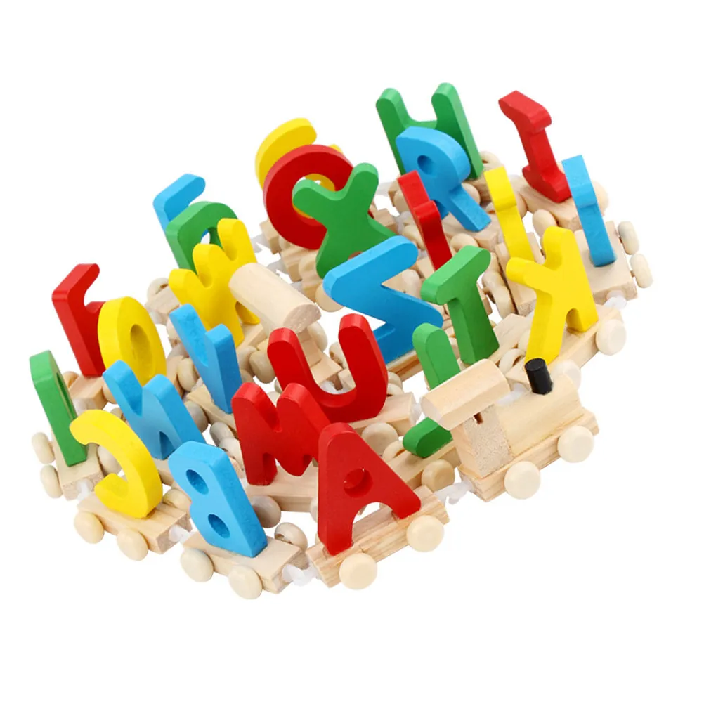 Wooden Alphabet Train Set 26 Colorful Letter Cars Easy Glide Wheels Early Learning Toy for Kids Ages 3 to 6