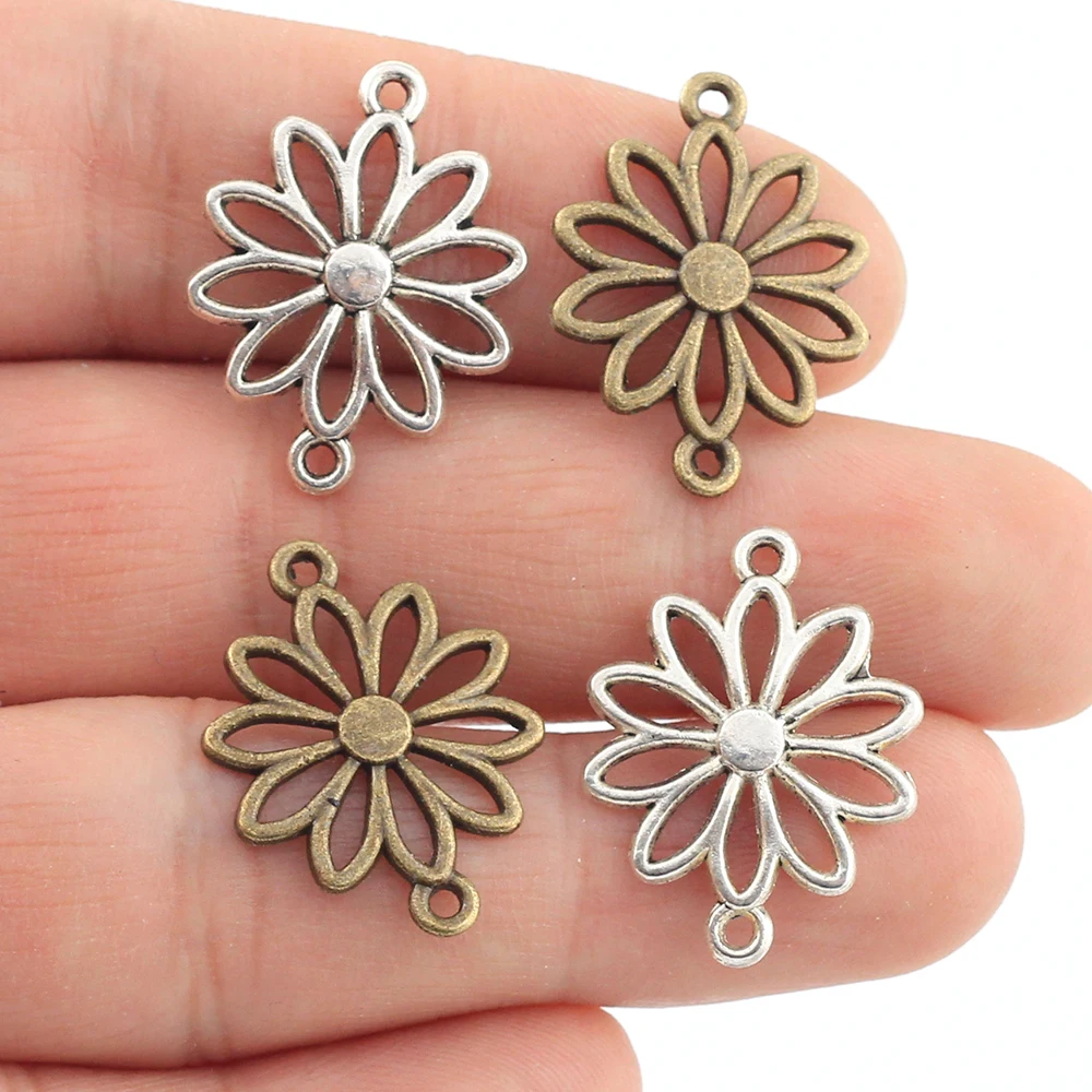 26pcs 25X19mm Antique Tibetan Silver  Bronze Charms Bracelet Necklace Pendant New Fashion Connector Flowers A115