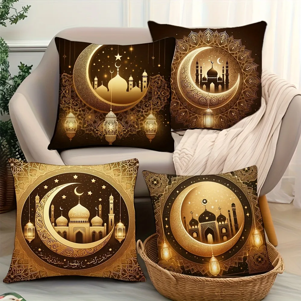 Ramadan decoration pillowcase Golden Crescent Castle Mandala Printing living room Sofa Cushion Cover home Bedroom decoration