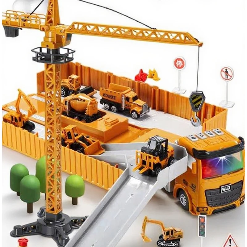 

Container Truck with Tower Crane Excavator Alloy Construction Play Vehicles Model Set Collection Toys For Children Birthday Gift
