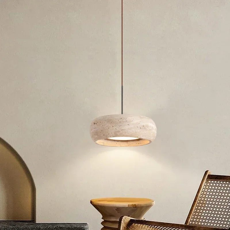 

Japanese Wabi Sabi Stone Pendant Lamp for Bedroom Bedside Table Lights Minimalist Island Kitchen Dining Room Hanging Chandeliers