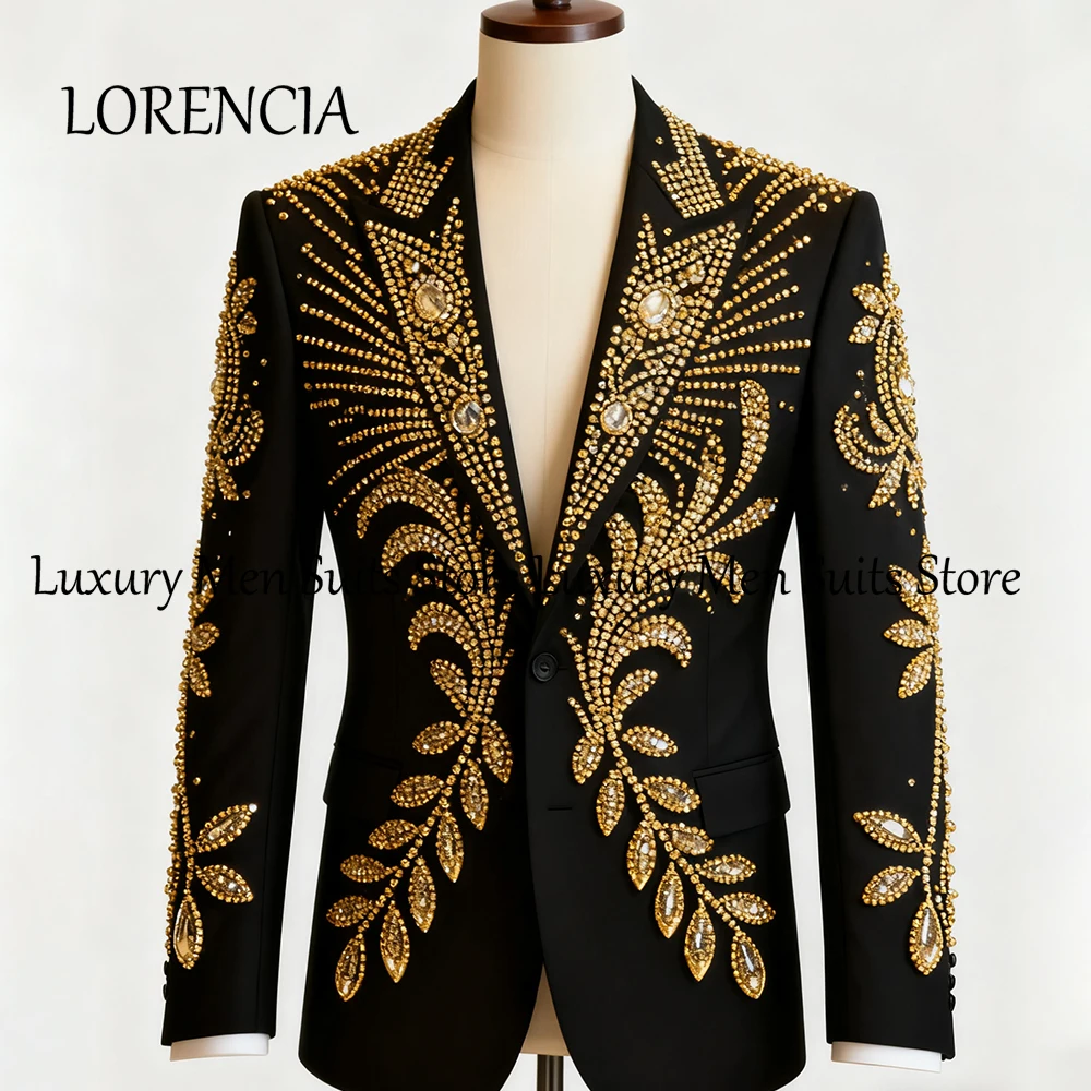 الفاخرة الماس الدعاوى للذكور 2 قطعة حجر الراين حفل زفاف العريس البدلات الرسمية مجموعة مخصصة السترة السراويل traje juventa masculino #1