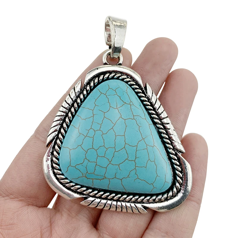 2Pcs Antique Silver Color Large Imitation Turquoise Stone Charms Pendants for DIY Necklace Jewellery Making Findings Accessories