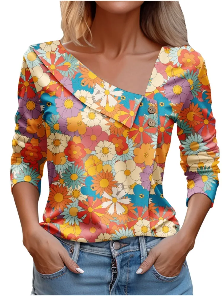 

Floral Top Women Fashion Long Sleeve T Shirt Y2k Pulovers Casual Shirts And Blouses Autumn Aesthetic Youthful Woman Clothes 2023