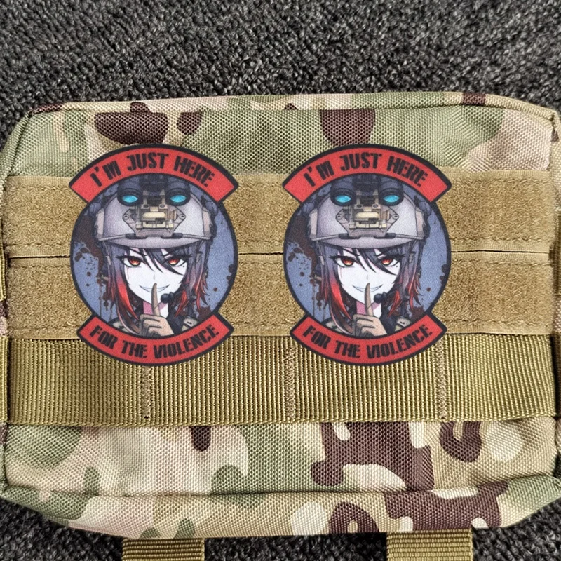 Anime Mikhail Mädchen taktische Moral Abzeichen Patch Ich bin nur hier für die Gewalt drucken Klett verschluss Militär Rucksack Aufkleber