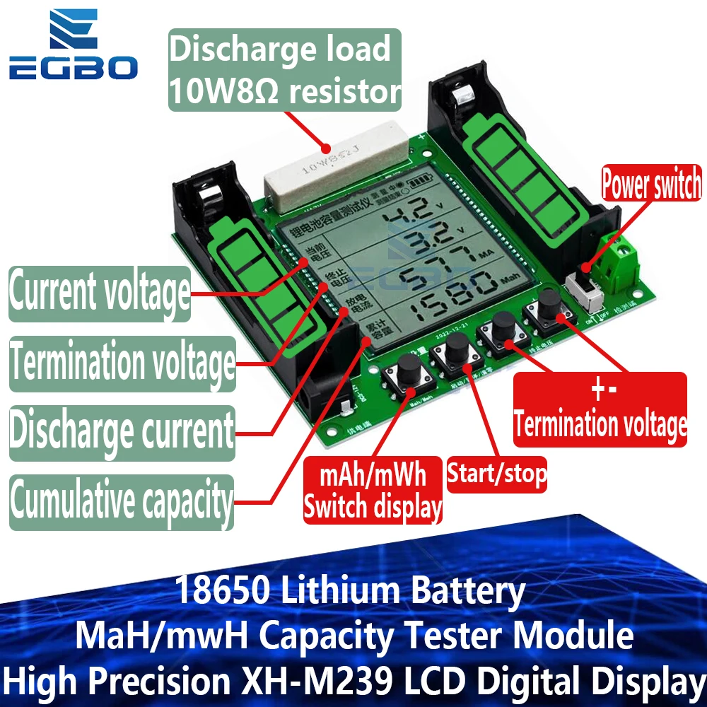 18650 Lithium Battery Capacity Tester Module High Precision XH-M239 LCD Digital Display True Capacity Module MaH/mwH Measurement