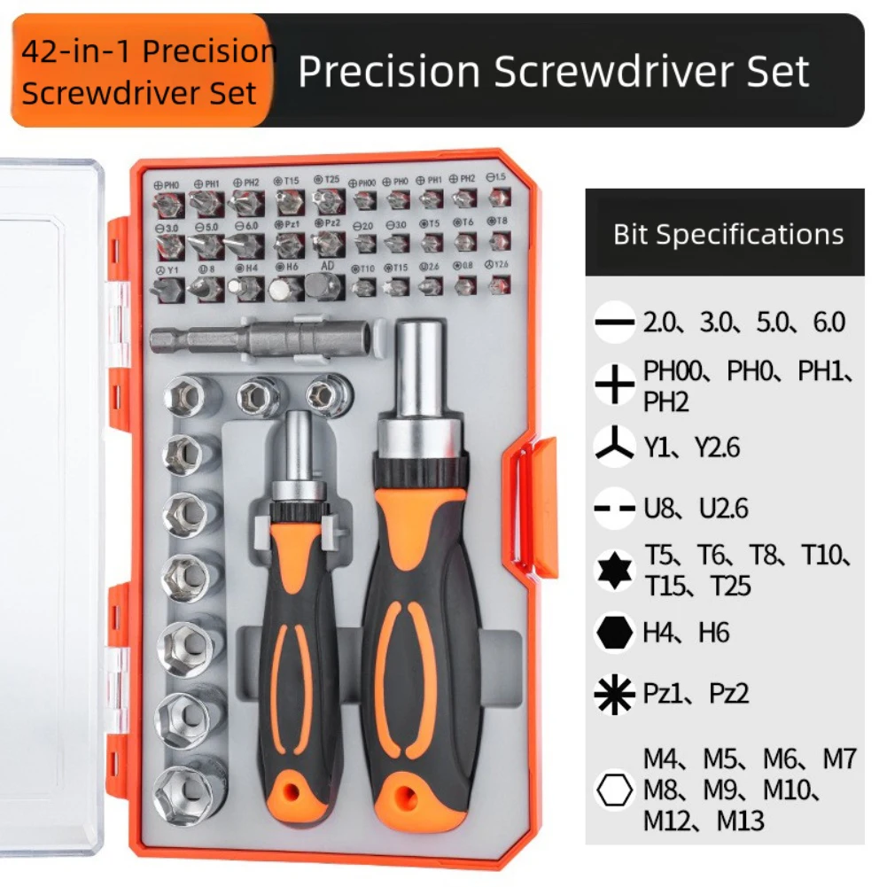 42-In-1 Ratcheting Screwdriver Set With Storage Case Rotatable Ratchet Handles Household Repair Tool Kits For Bike Hand Tool Set