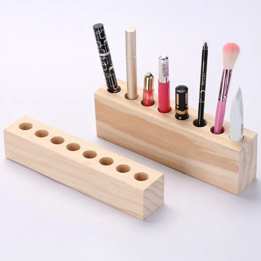 Creative Wooden Lipstick Organizer 8 Grids Household Wooden Pen Holder Saving Space Versatile Use Toothbrush Holder