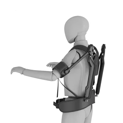 The passive exoskeleton assists the upper limb with back support handling heavy loads