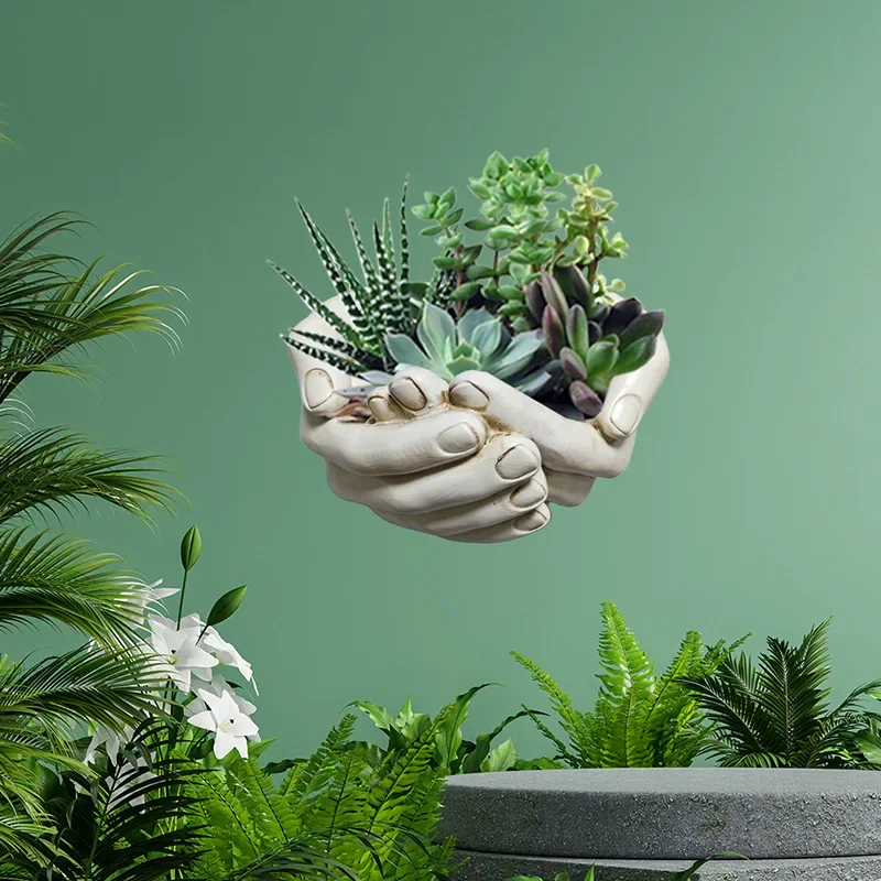 Resin Ornament Hand Held Design Potted Plant Handicraft Hangable Wall Decoration Storage Box Creative Organizer Figurines Decor