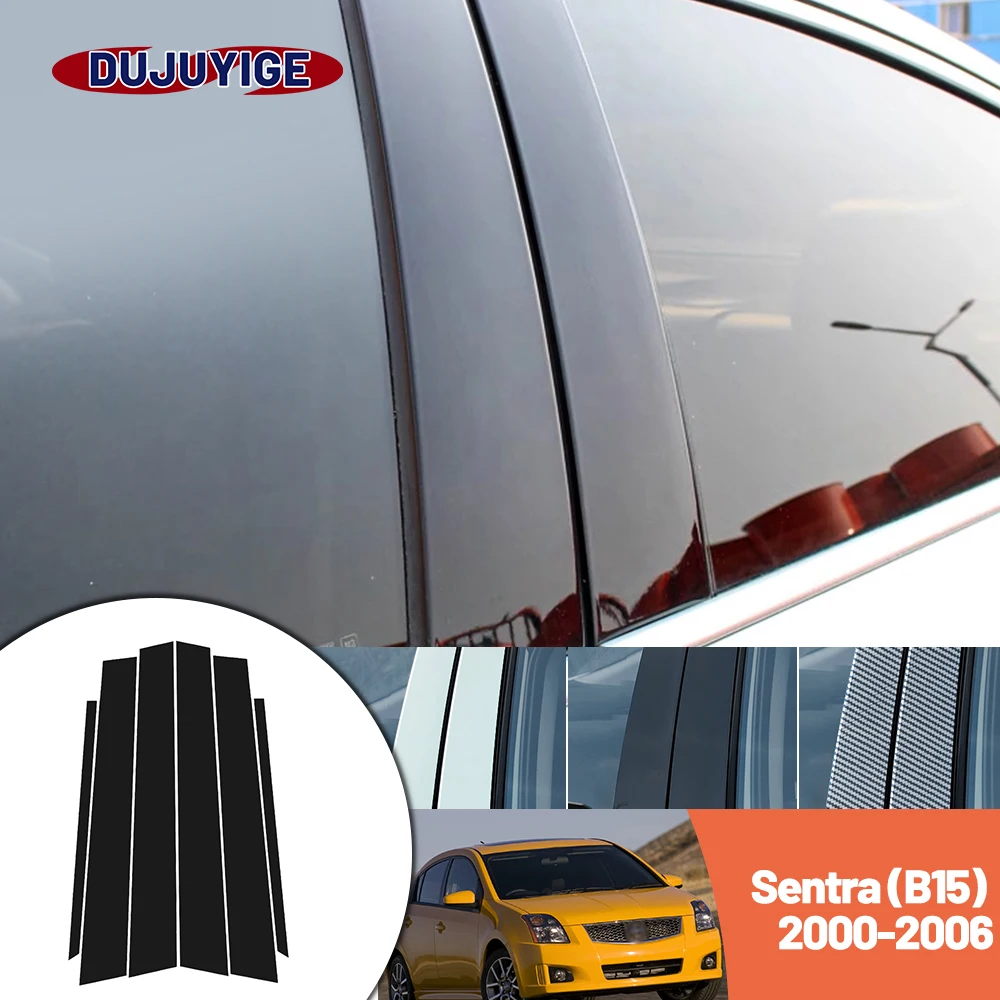 

Bright black carbon fiber door and window B C Pillar sticker suitable For Nissan Sentra B15 2000-2006 2001 2002 2003 2004