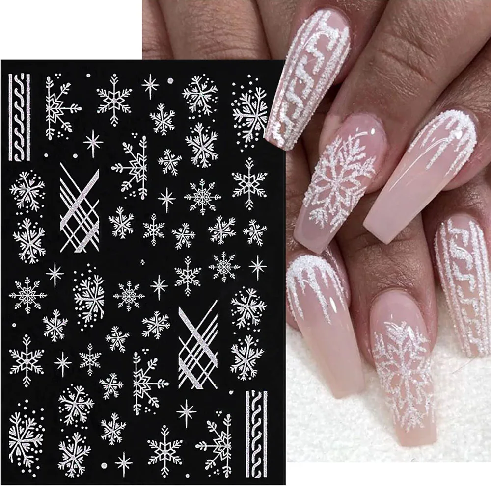 1 pz glitter bianco fiocco di neve adesivi natalizi per nail art inverno romantico fiocco di neve decalcomanie autoadesive decorazioni per unghie di Capodanno