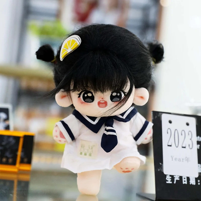 Kawaii Plush Cotton Doll Idol Stuffed Super Star Figure Dolls Anime Fat Big Eyes Black Hair Girl Doll Can Change Clothes Gift