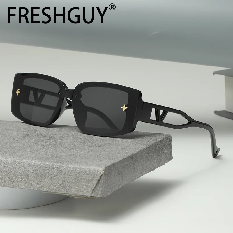 FRESHGUY Fashion Men's Sunglasses Square Frame Glasses Hollow Out Design Eyewear 2024 New Sunglasses