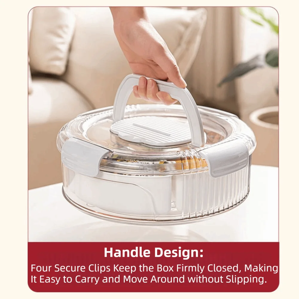 Sealed Rotating Serving Tray Divided Transparent Lid Snack Storage Box Compartmentalized Phone Slot Rotatable Snack Container