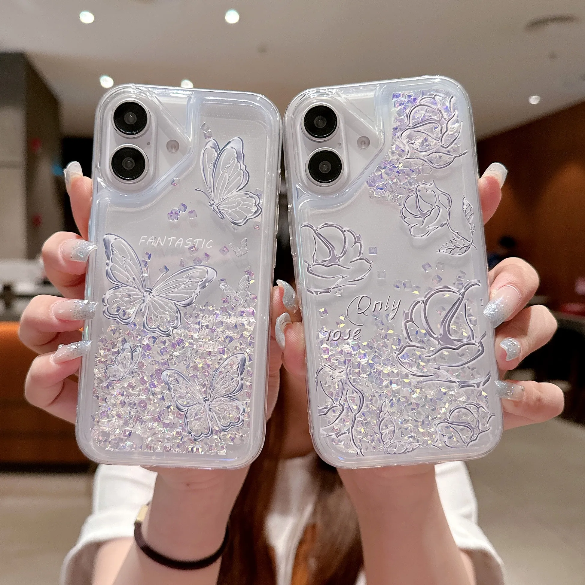 

Shockproof Floral Butterfly Clear Glitter Quicksand Case for iPhone 16 15 Pro Max 14 13 12, Slim Bling Sequins Soft Phone Cover