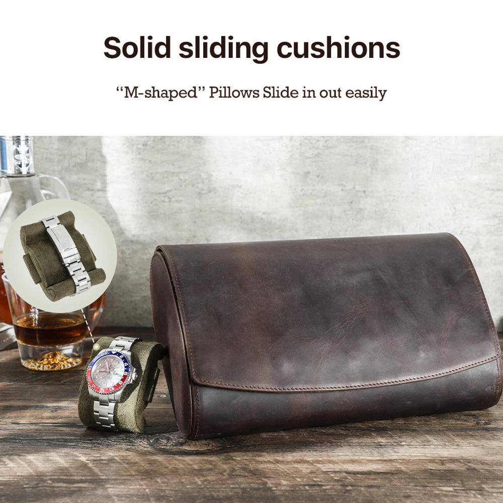 Scatola per orologi da viaggio con 8/6/4/3/2/1 slot Custodia da viaggio per orologi in pelle Crazy Horse Organizzatore per orologi Custodia per orologi marrone