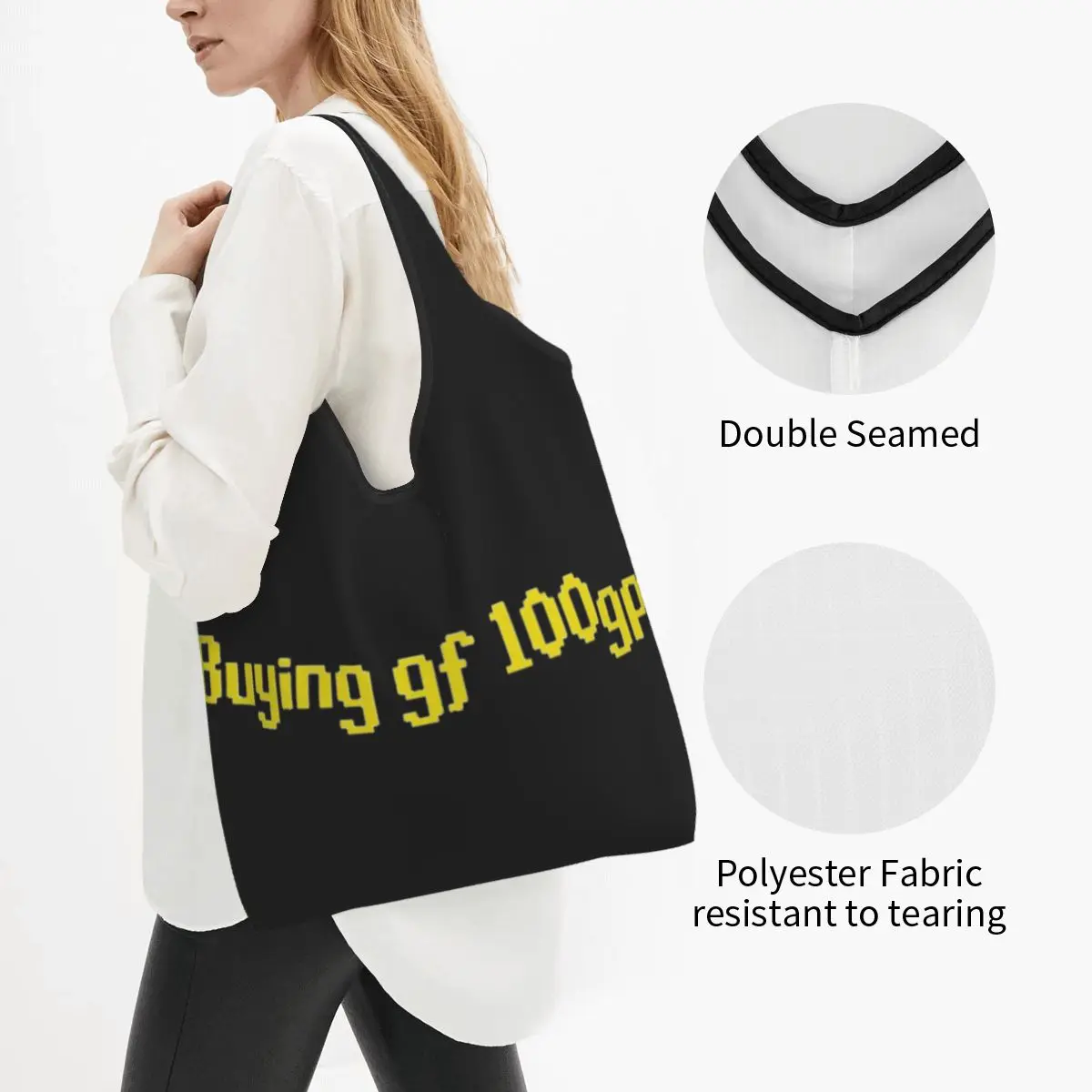 RuneScape Buying Gf 100gp Meme Portable Tote Shopping Bags Foldable Shopper Bag Groceries Handbag Shoulder Bag